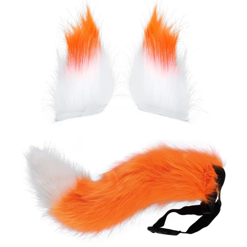 HAOAN Faux Fur Fox Tail and Clip Ears Kit for Halloween Party Costume Accessories Xmas - Image 1